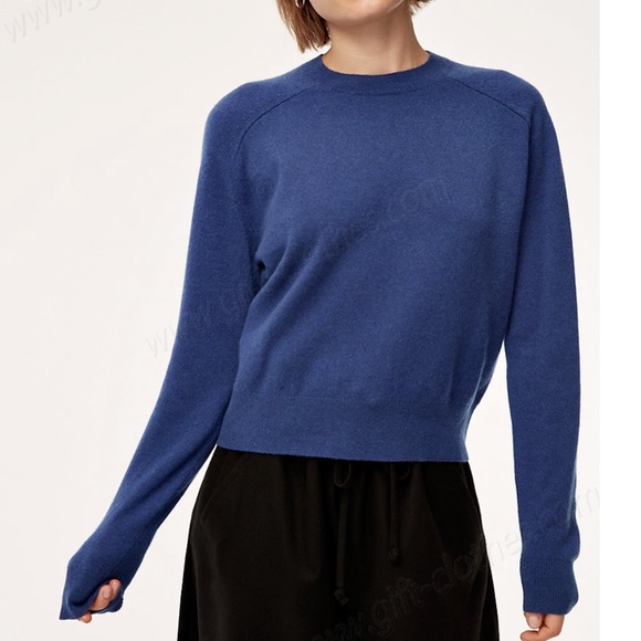 💝 Aritzia The Group By Babaton Luxe Cashmere Sweater Blue XXS - Picture 2 of 6